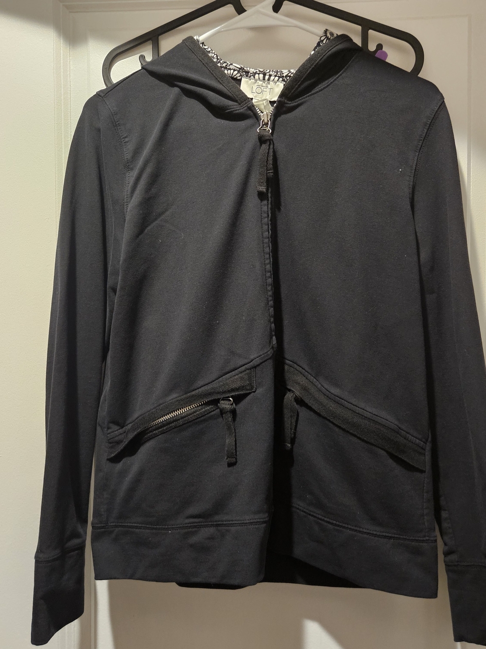 Ann Taylor LOFT Black Zip Jacket with Silver Hardware